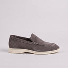 Sheepskin suede loafer with white rubber sole, view 16