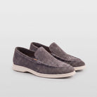 Sheepskin suede loafer with white rubber sole, view 17
