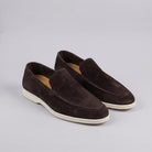 Sheepskin suede loafer with white rubber sole, view 43