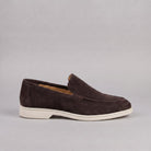 Sheepskin suede loafer with white rubber sole, view 42