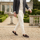 Sheepskin suede loafer with white rubber sole, view 44