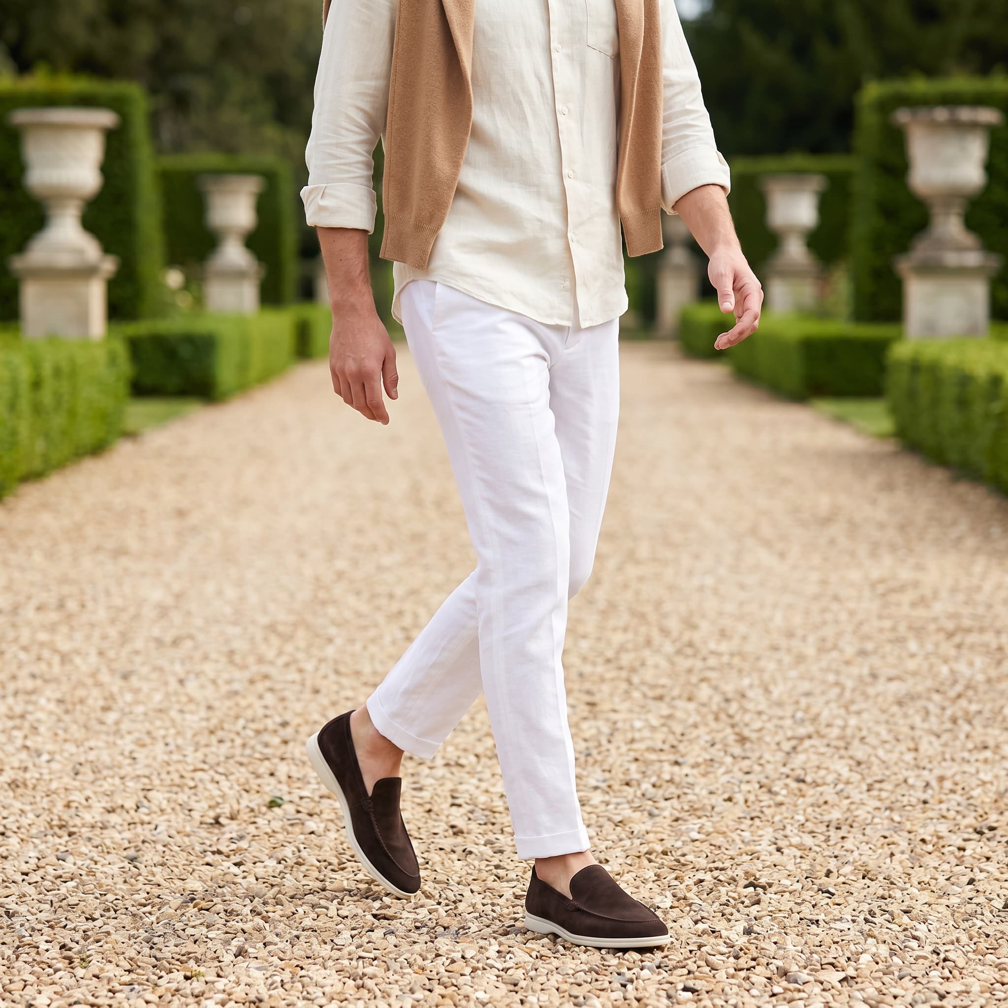 Sheepskin suede loafer with white rubber sole, view 46