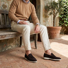 Sheepskin suede loafer with white rubber sole, view 47