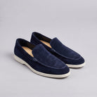 Sheepskin suede loafer with white rubber sole, view 23