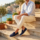 Sheepskin suede loafer with white rubber sole, view 24