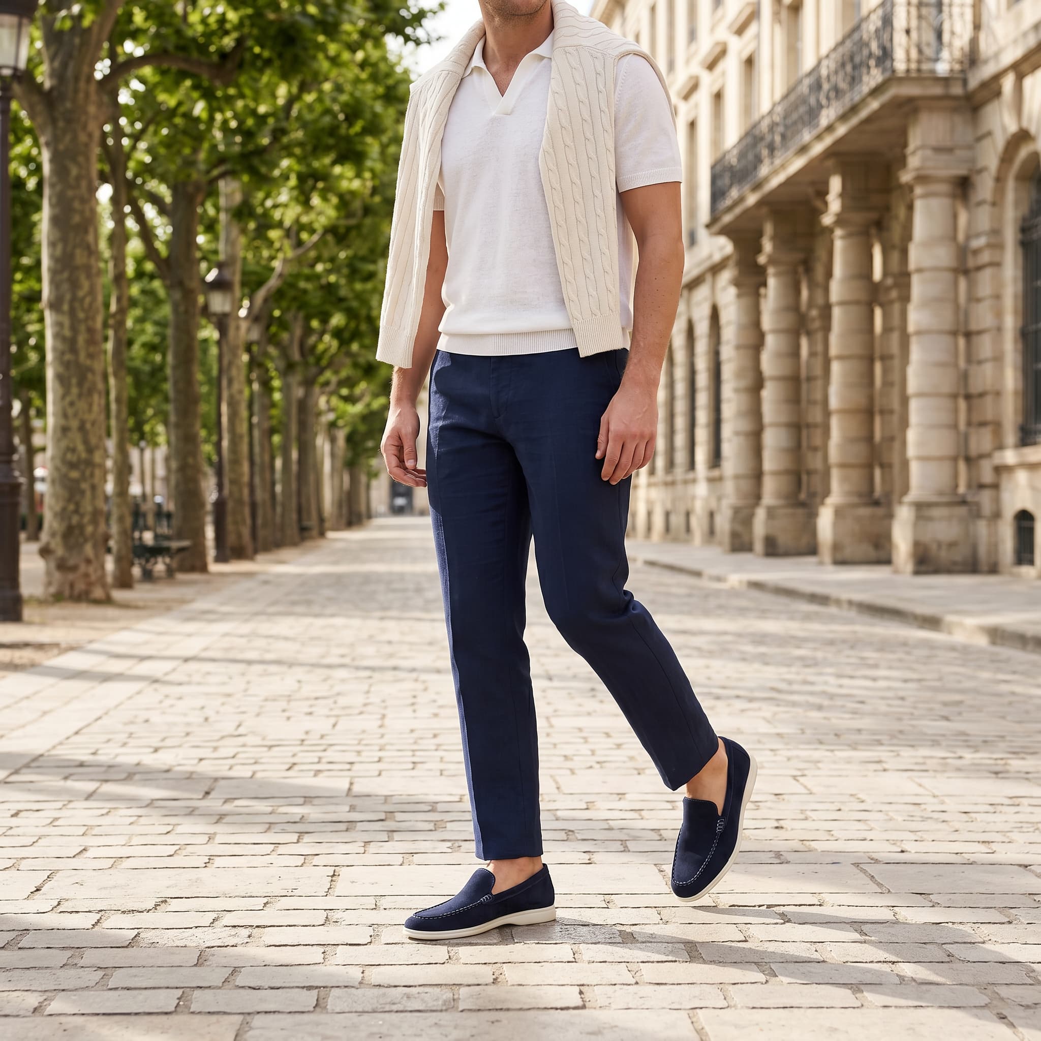 Sheepskin suede loafer with white rubber sole, view 25