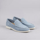 Sheepskin suede loafer with white rubber sole, view 30