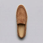Sheepskin suede loafer with white rubber sole, view 8