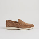 Sheepskin suede loafer with white rubber sole, view 9