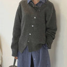 Fall Asymmetric Button Crew Neck Cardigan for Women in Charcoal Gray