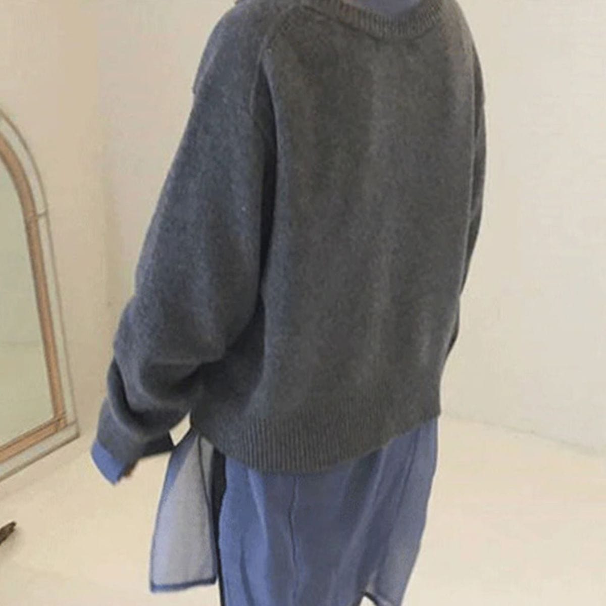 Fall Asymmetric Button Crew Neck Cardigan for Women
