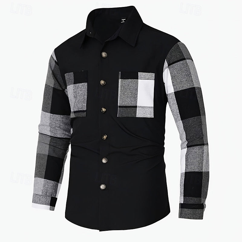 Shirt Jacket Mens Patchwork Panel Button Front Overshirt Layering
