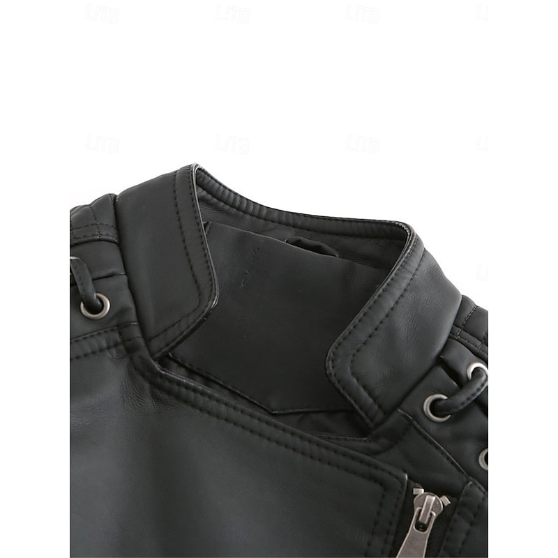 Leather Jacket Womens Faux Biker Tailored Zip Front Fitted Moto
