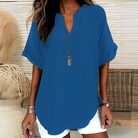 Mid sleeve V-neck everyday blouse in light blue