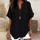 Mid sleeve V-neck everyday blouse in black