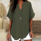 Mid sleeve V-neck everyday blouse in green