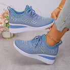 Fall Rhinestone Wedge Orthopedic Style Sneakers for Women in Light Blue