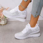 Fall Rhinestone Wedge Orthopedic Style Sneakers for Women in White