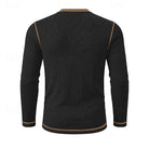 Henley Shirt Mens Ribbed Texture Long Sleeve Placket Soft Jersey
