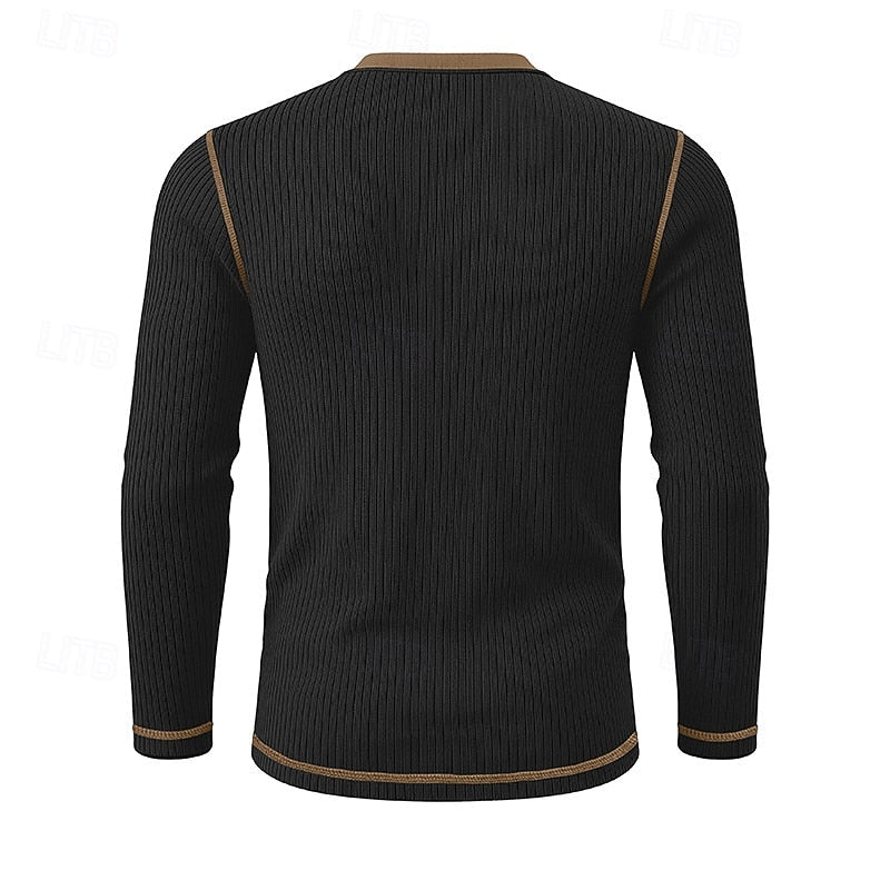 Henley Shirt Mens Ribbed Texture Long Sleeve Placket Soft Jersey