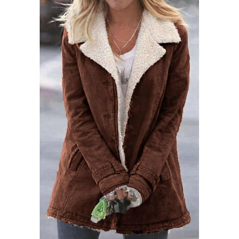 Sherpa Coat Womens Fleece Lined Tailored Longline Warm Plus Size
