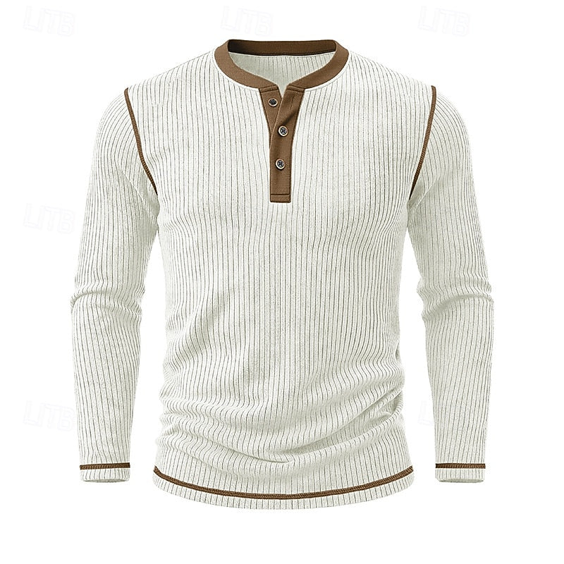 Henley Shirt Mens Ribbed Texture Long Sleeve Placket Soft Jersey