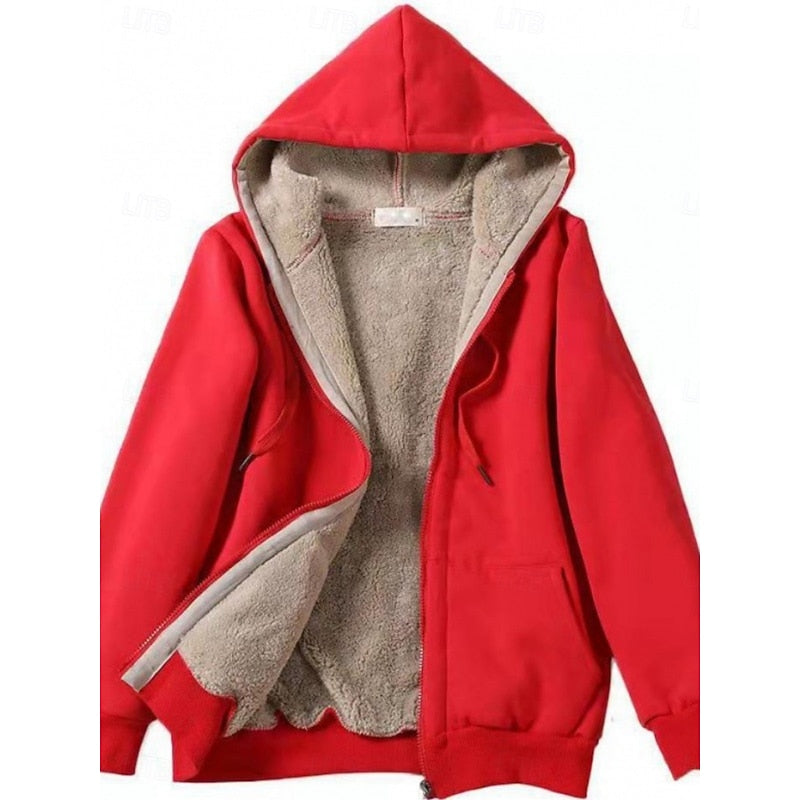 Fleece Jacket Womens Hooded Zip Front Warm Lined Plus Size Range