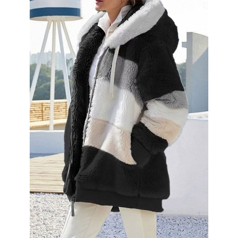 Fleece Jacket Womens Hooded Zip Up Soft Cozy Relaxed Fit Warm