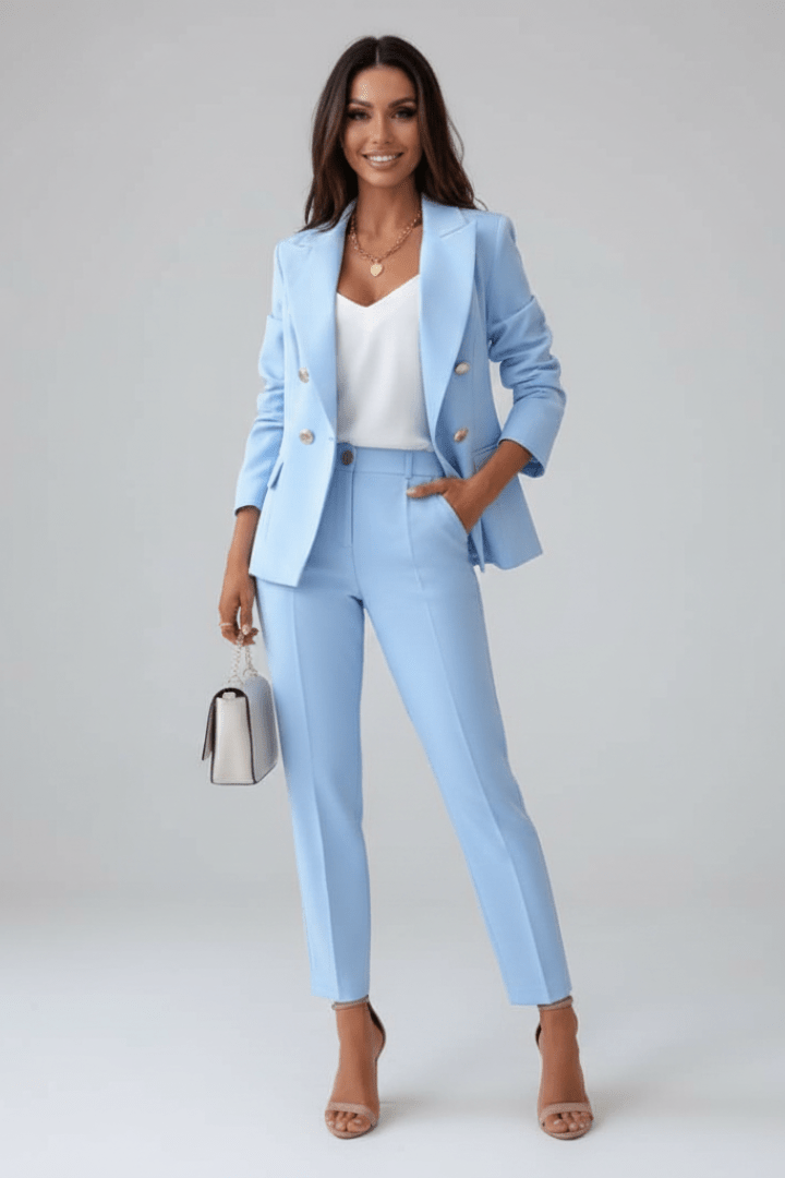 Pant Suit Womens Two Piece Set Notch Lapel Blazer Straight Leg Trouser