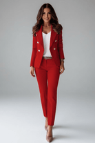Pant Suit Womens Two Piece Set Notch Lapel Blazer Straight Leg Trouser