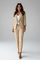 Pant Suit Womens Two Piece Set Notch Lapel Blazer Straight Leg Trouser