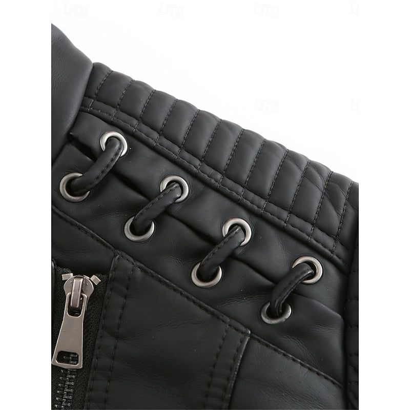 Leather Jacket Womens Faux Biker Tailored Zip Front Fitted Moto