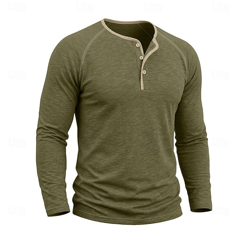 Henley Shirt Mens Classic Button Long Sleeve Cotton Everyday Fit