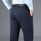 Stretch Elastic Waist Flat Front Dress Pants for Men in Dark Blue