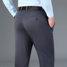 Stretch Elastic Waist Flat Front Dress Pants for Men in Gray