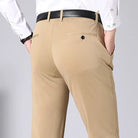 Stretch Elastic Waist Flat Front Dress Pants for Men in Khaki