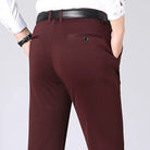 Stretch Elastic Waist Flat Front Dress Pants for Men in Burgundy