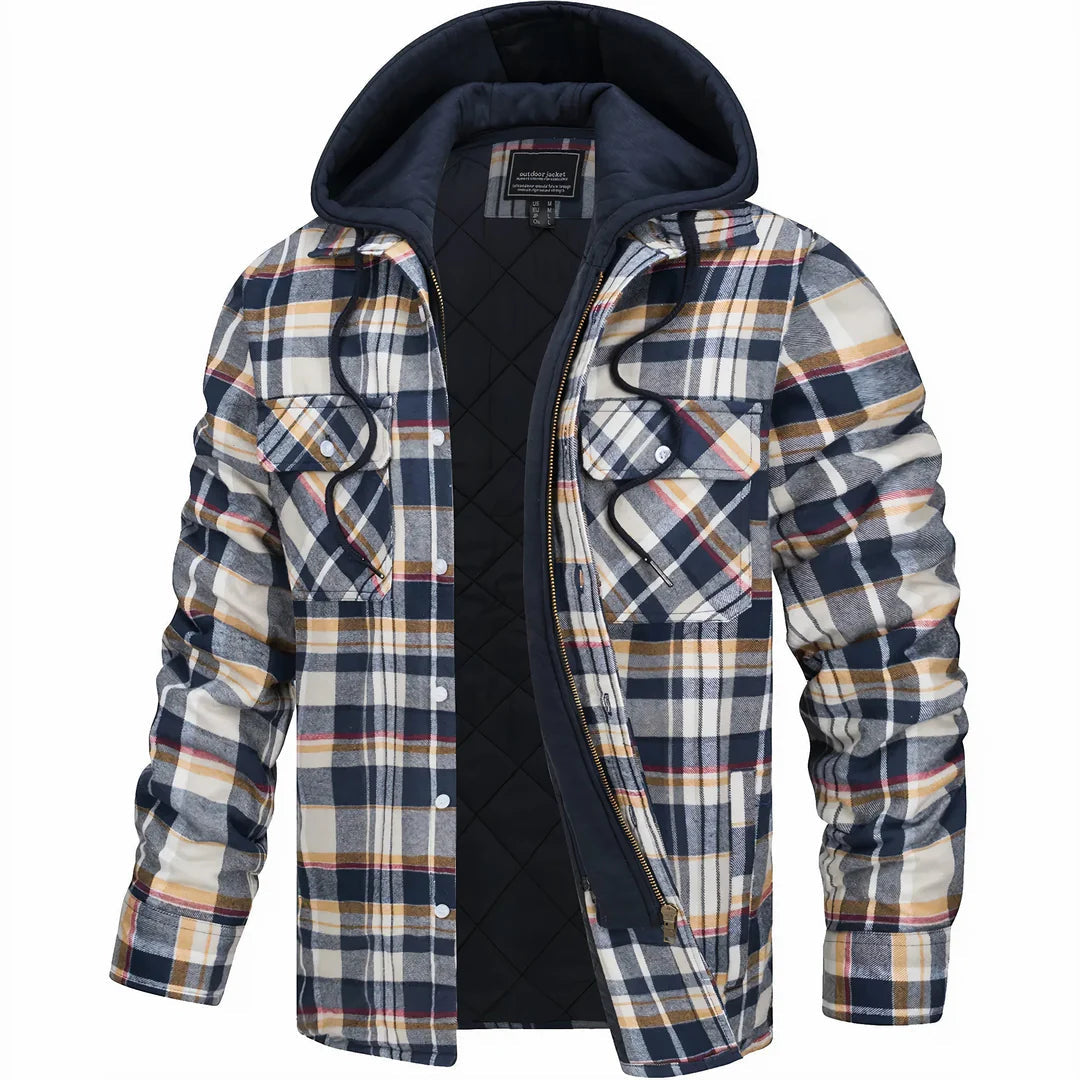 Winter Quilted Lined Hooded Flannel Shirt Jacket for Men in Gray