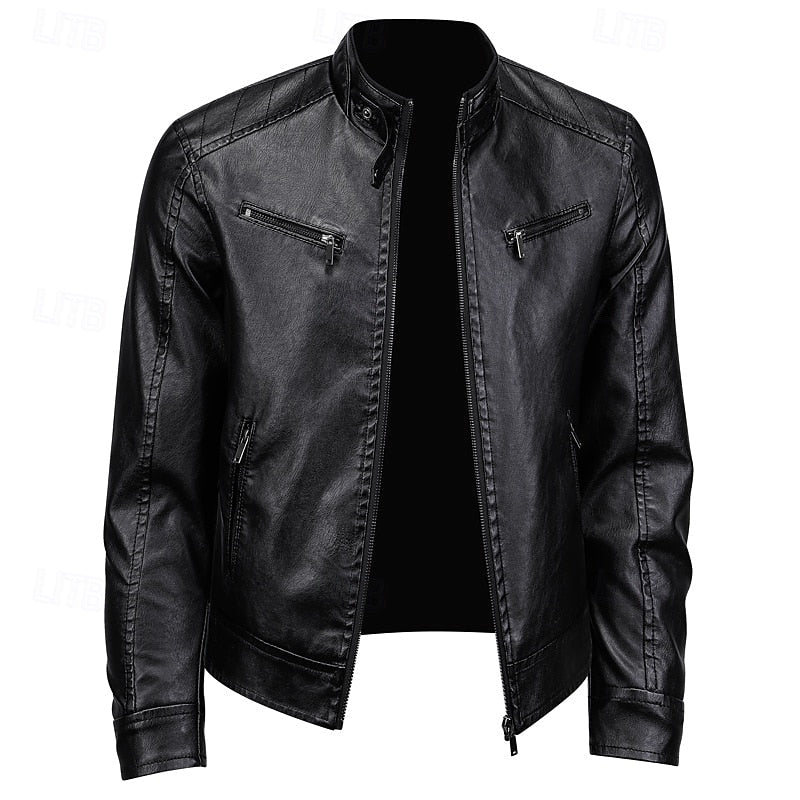 Leather Jacket Mens Faux Moto Zip Front Quilted Panel Tailored