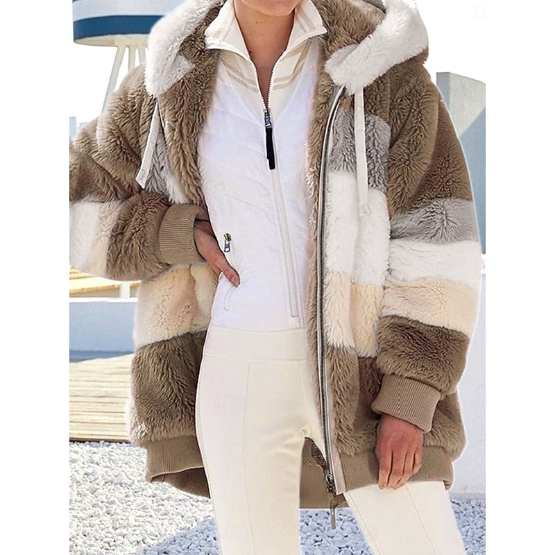 Fleece Jacket Womens Hooded Zip Up Soft Cozy Relaxed Fit Warm