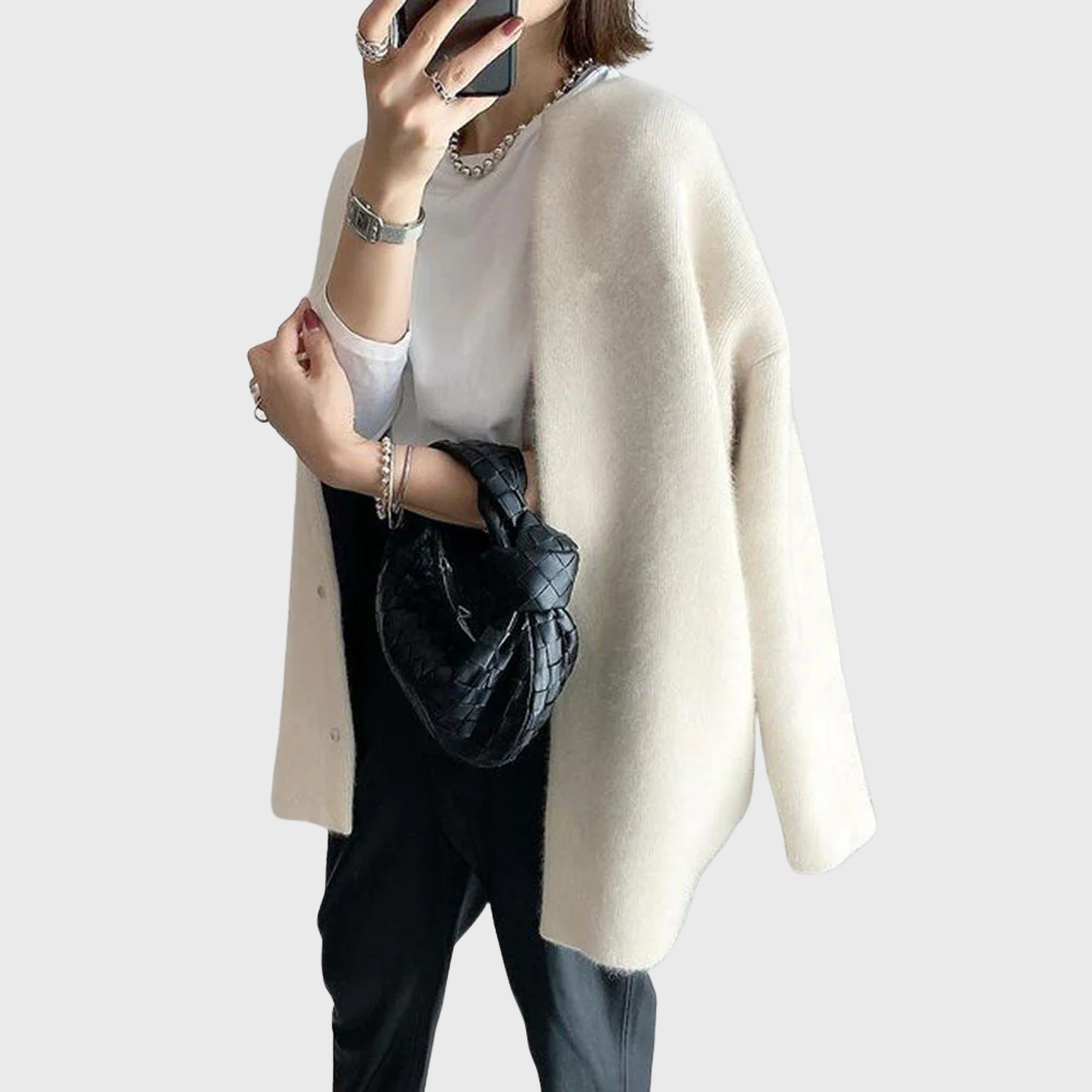 Cardigan Sweater Womens Longline Open Front Front Pockets Minimal