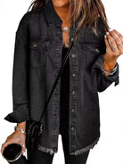Denim Jacket Womens Oversized Shacket Raw Hem Button Front Pockets