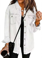 Denim Jacket Womens Oversized Shacket Raw Hem Button Front Pockets