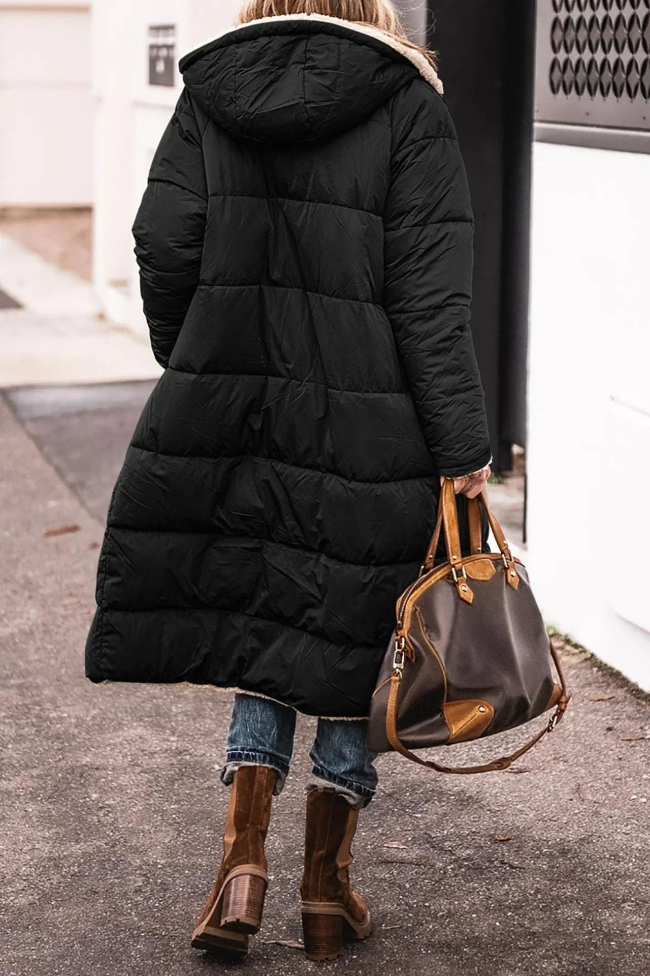Sherpa Coat Womens Long Hooded Fleece Lined Open Front Longline