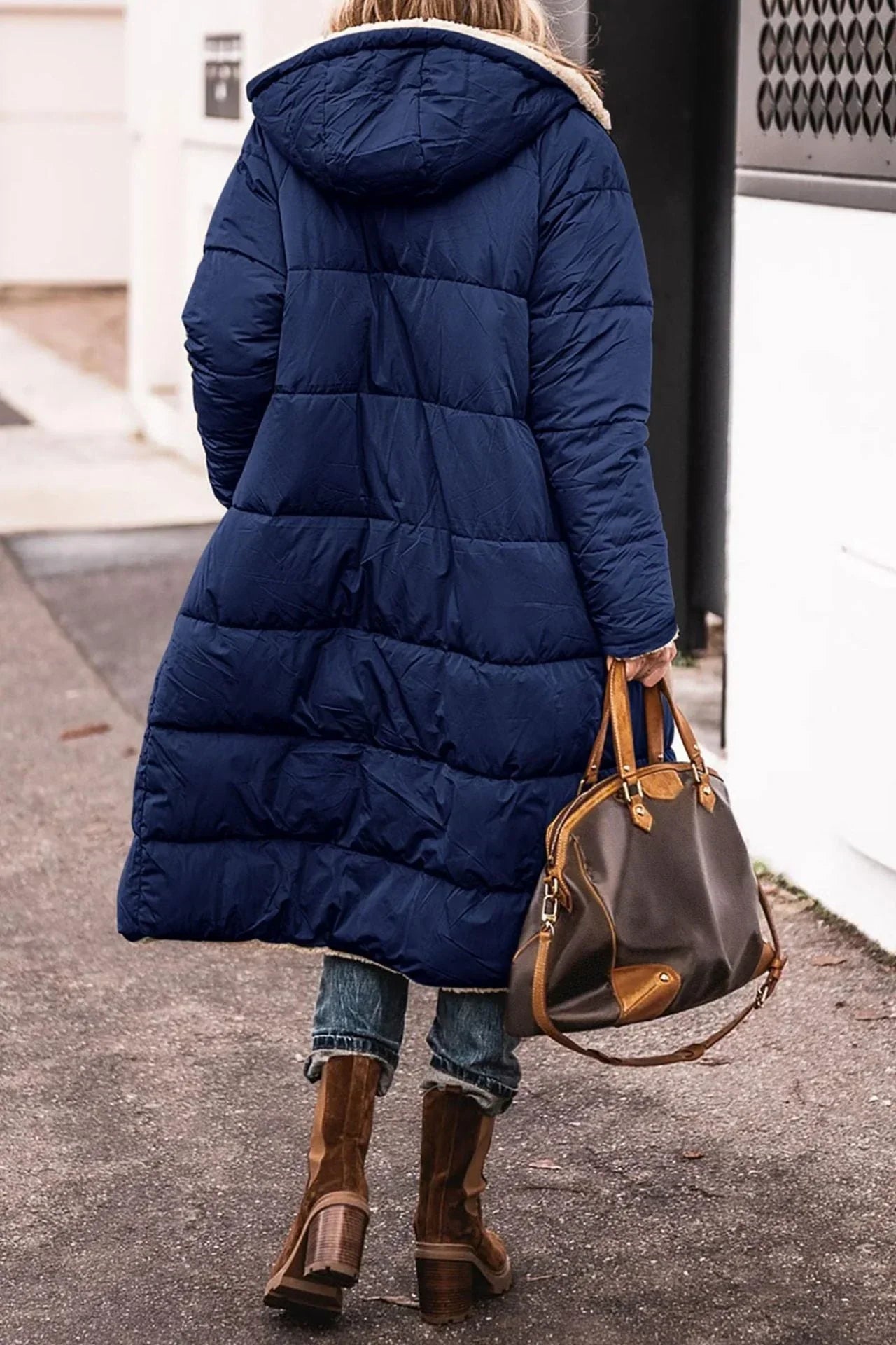 Sherpa Coat Womens Long Hooded Fleece Lined Open Front Longline
