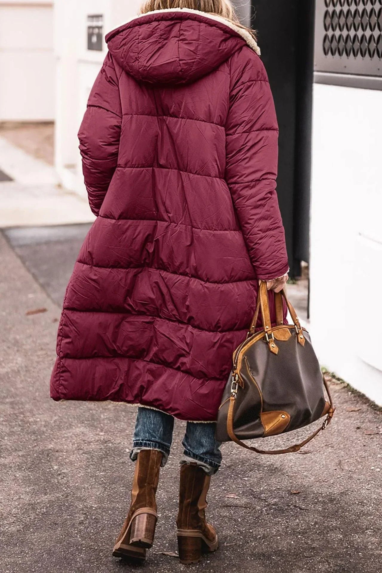 Sherpa Coat Womens Long Hooded Fleece Lined Open Front Longline