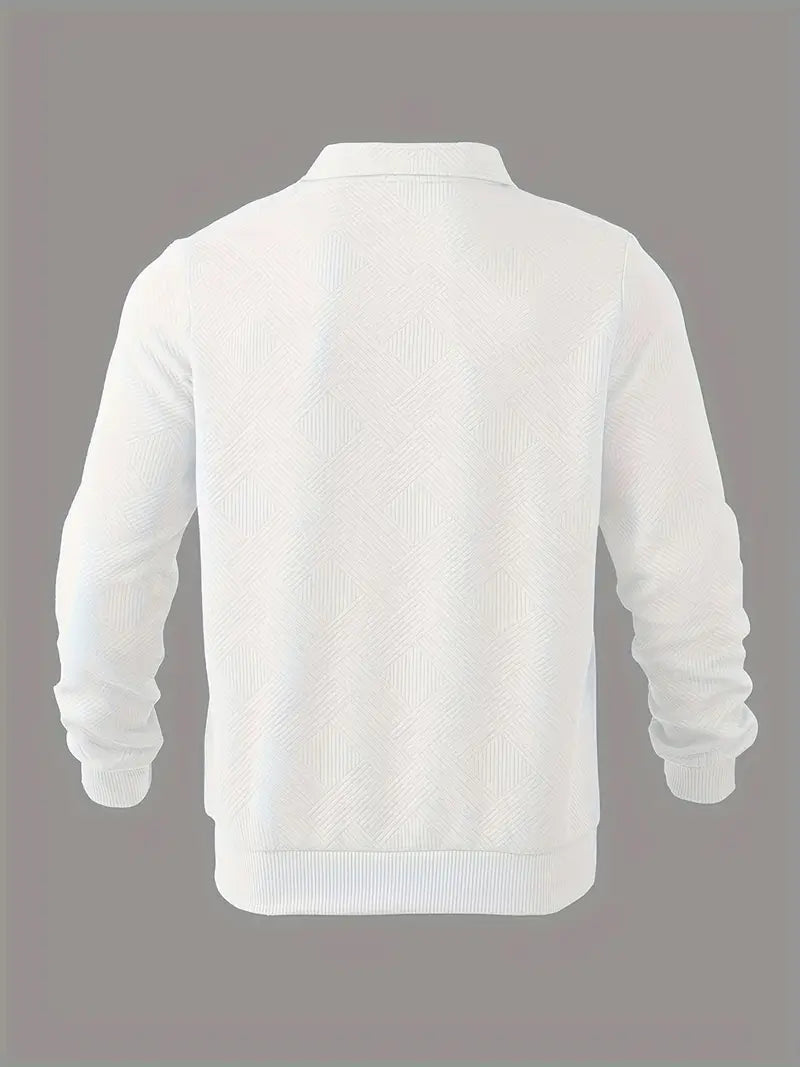 Fall Textured Geometric Polo Collar Quarter Zip Sweater for Men