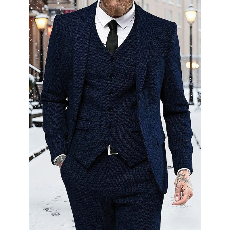 Three Piece Suit Mens Sharp Jacket Waistcoat Trouser Wedding Formal
