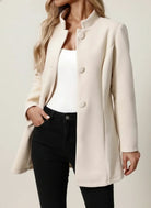 Winter Brushed Stand Collar Covered Button Coat for Women