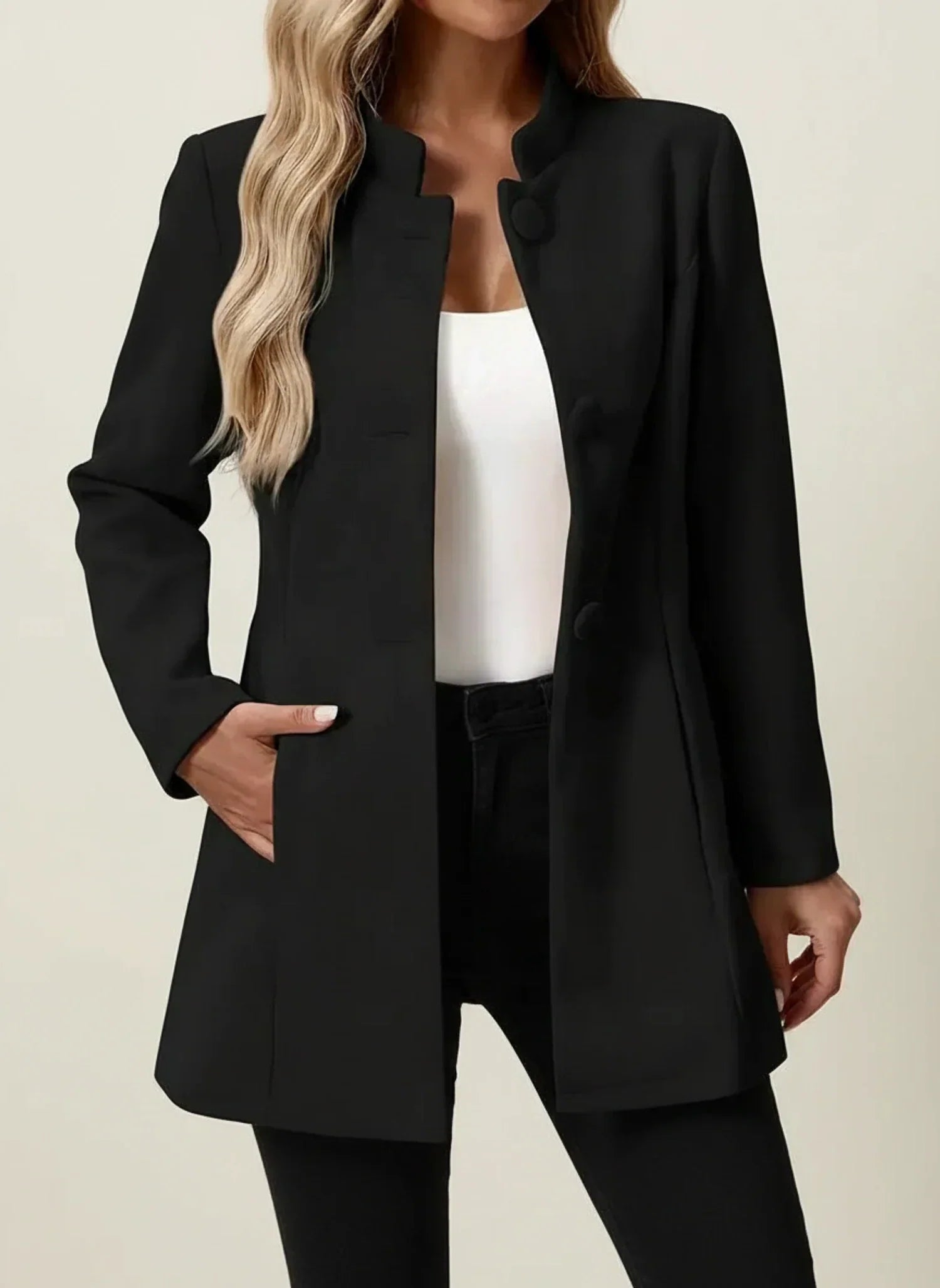 Winter Brushed Stand Collar Covered Button Coat for Women